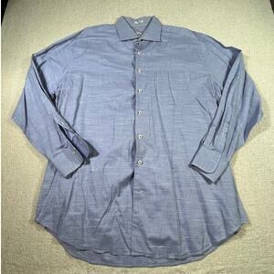 Peter Millar Men’s XL Blue Mini Check Long Sleeve Button Front Dress Shirt Golf